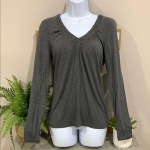 BANANA REPUBLIC Charcoal Grey Ruched V-Neck Long-sleeve Top